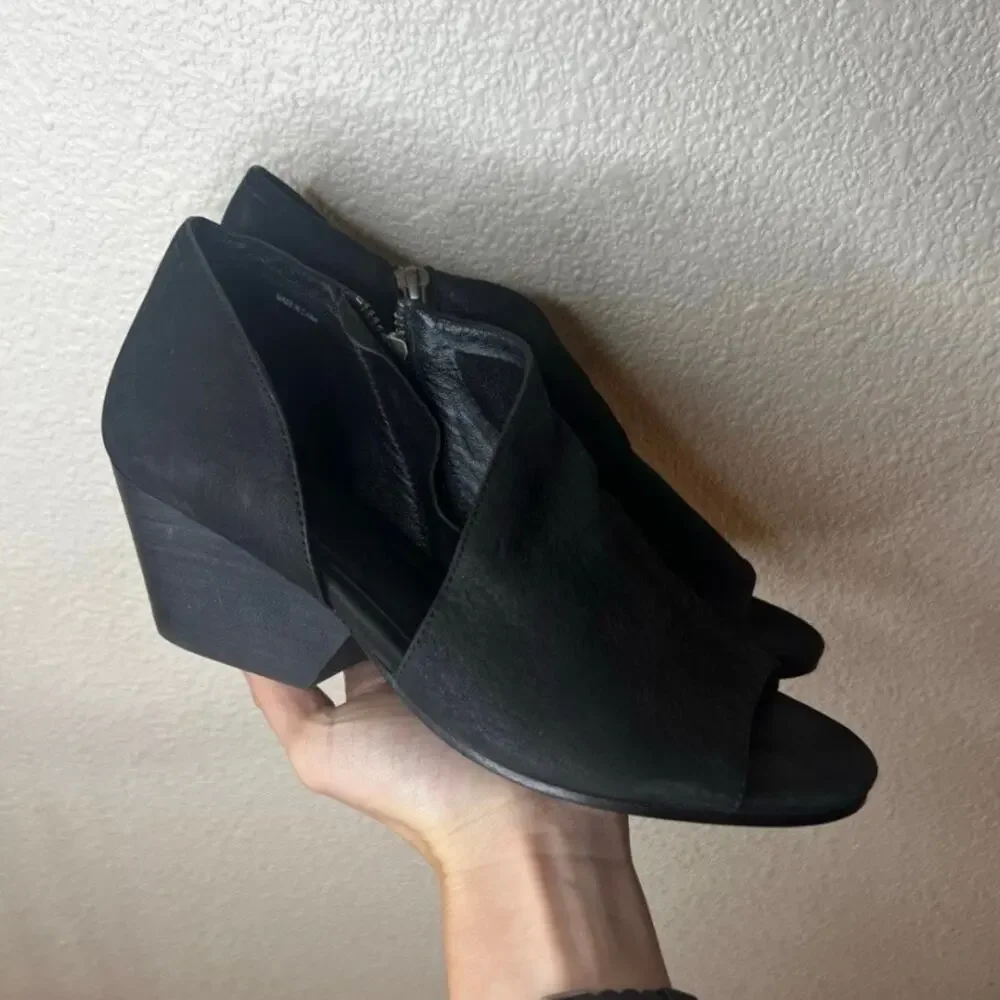Eileen Fisher Fig D’Orsay nubuck leather wedge heels in black WOMENS 7.5